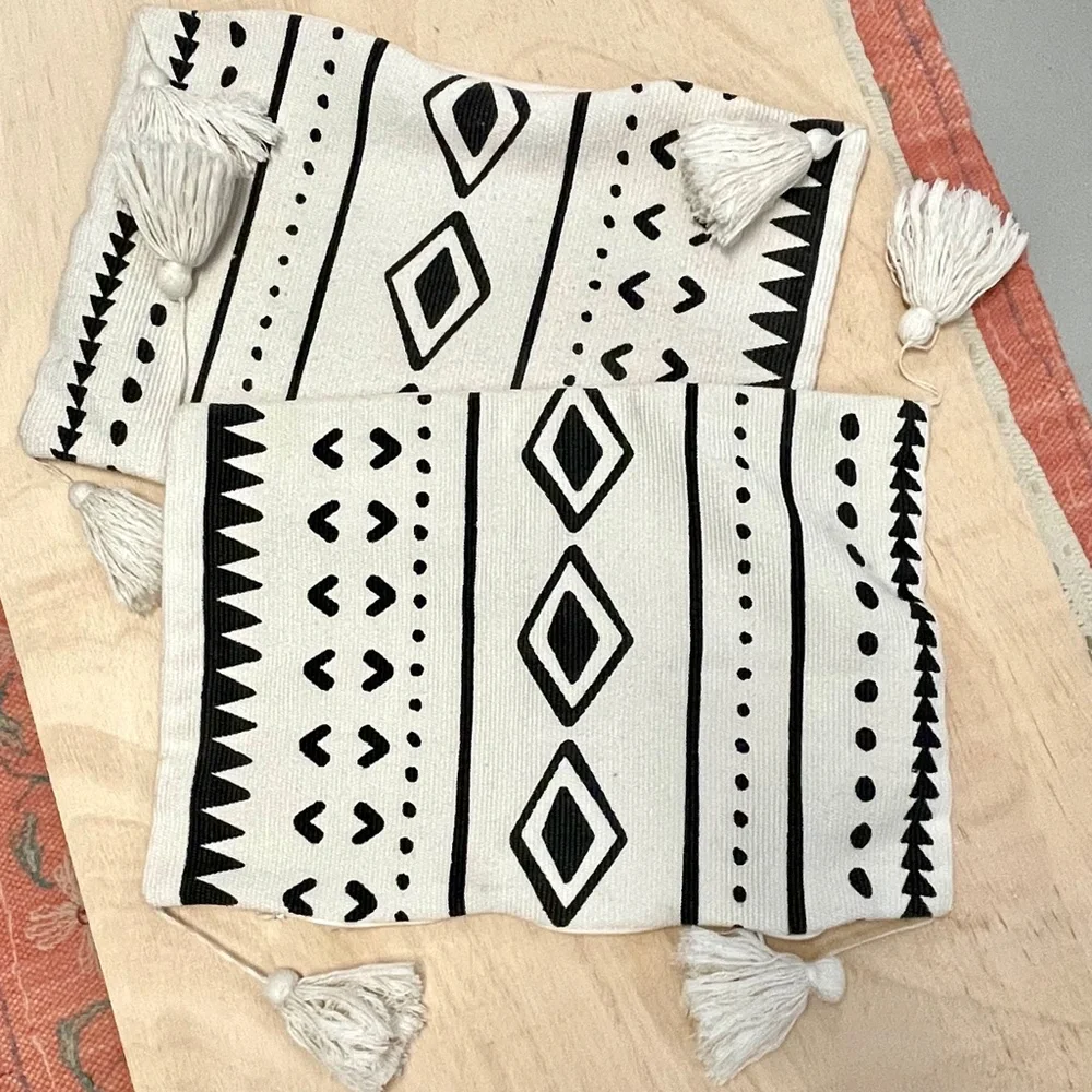 Aztec Cotton Fringe/Tassel throw pillow shams with zippers (set of 2)